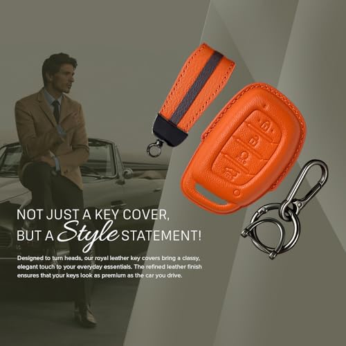 Keyzone Royal Leather Key Cover fit for Hyundai Alcazar, Creta 2021+, Creta EV 4-Button Smart Key, (Celestial Blue) - Image 5