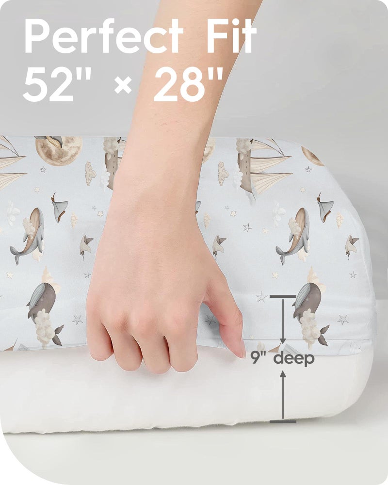 TOTBASIC Premium Fitted Baby Boy Crib Sheets for Standard Crib Mattress - Ultra-Soft Jersey Knit Crib Mattress Sheet, Safe and Snug, Durable, Stylish Crib Sheet, 28''x52''x9'' Extra Deep Pocket (Whale Dreams) - Image 5
