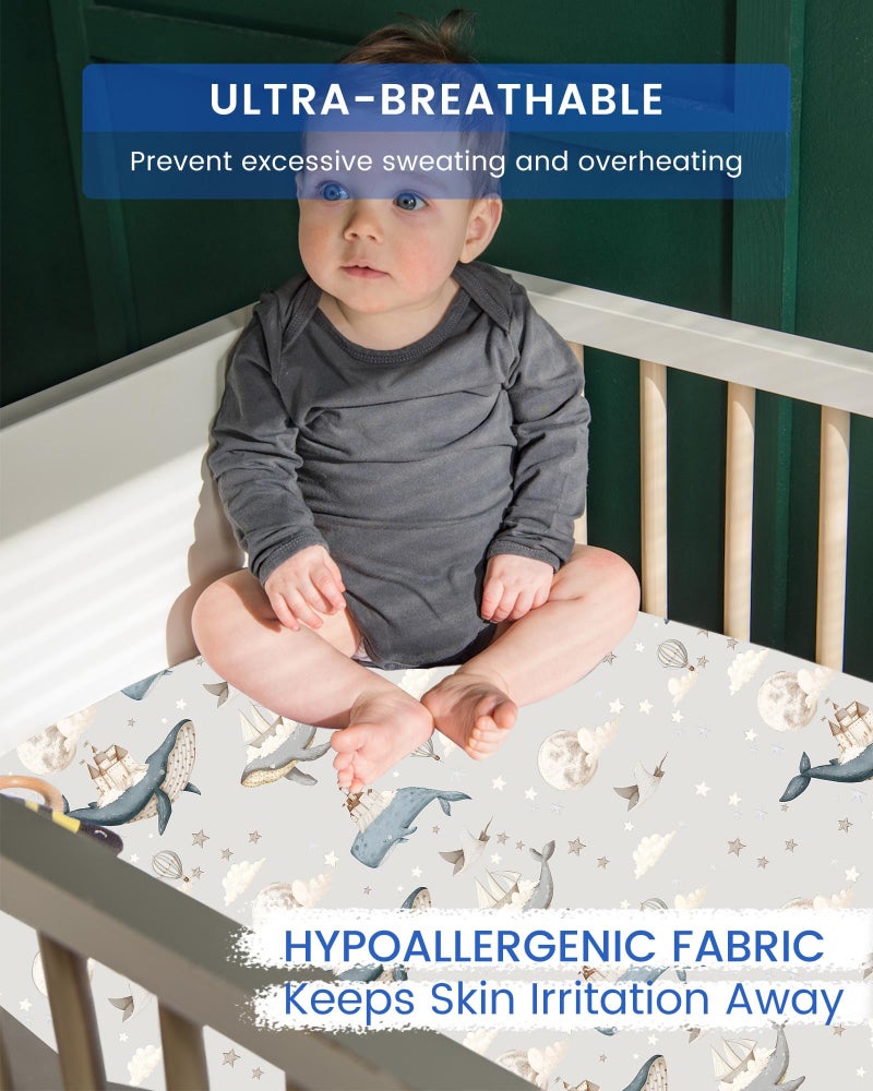 TOTBASIC Premium Fitted Baby Boy Crib Sheets for Standard Crib Mattress - Ultra-Soft Jersey Knit Crib Mattress Sheet, Safe and Snug, Durable, Stylish Crib Sheet, 28''x52''x9'' Extra Deep Pocket (Whale Dreams) - Image 4