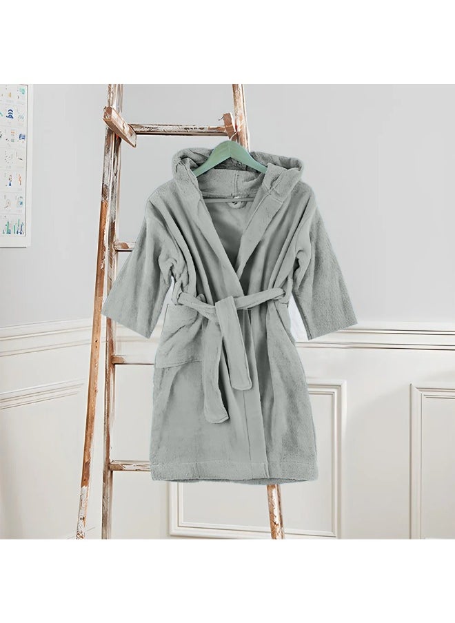 BYFT Daffodil (Grey) Premium 10 Year Kids Hooded Bathrobe (120x124 Cm) Terry Cotton, Highly Absorbent and Quick dry, Hotel and Spa Quality Bathrobe for Boy and Girl-400 Gsm  - Image 2