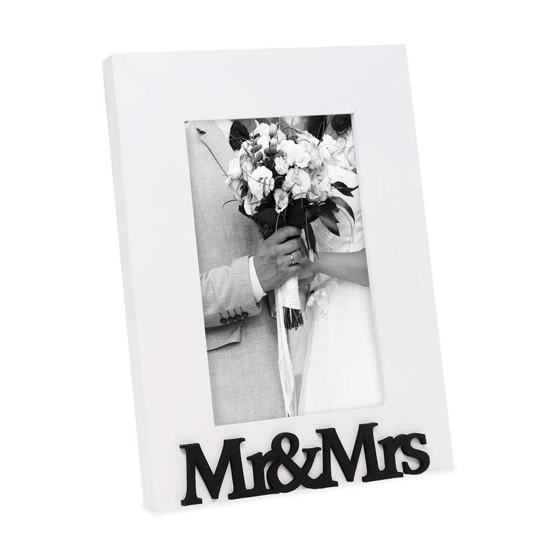 Isaac Jacobs White Wood Sentiments Mr  Mrs Picture Frame 4x6 inch Newlywed Photo Gift for Wedding Display on Tabletop Desk White 4x6