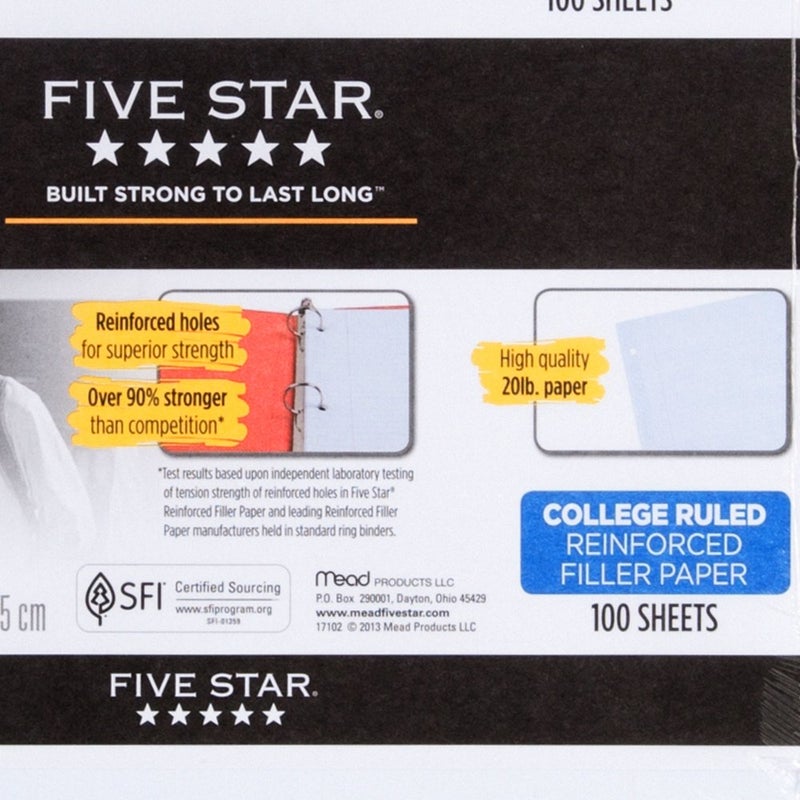 Five Star 17010 Reinforced Filler Paper, 20lb, College Rule, 11 x 8 1/2, White, 100 Sheets - Image 3