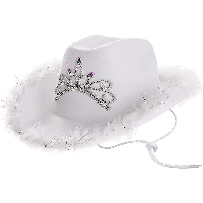 Factory Spot Feather Edge Crown Cowboy Hat Sequins Pink Silver Edge Crown Western Colored Diamond Cowboy Hat - Image 4