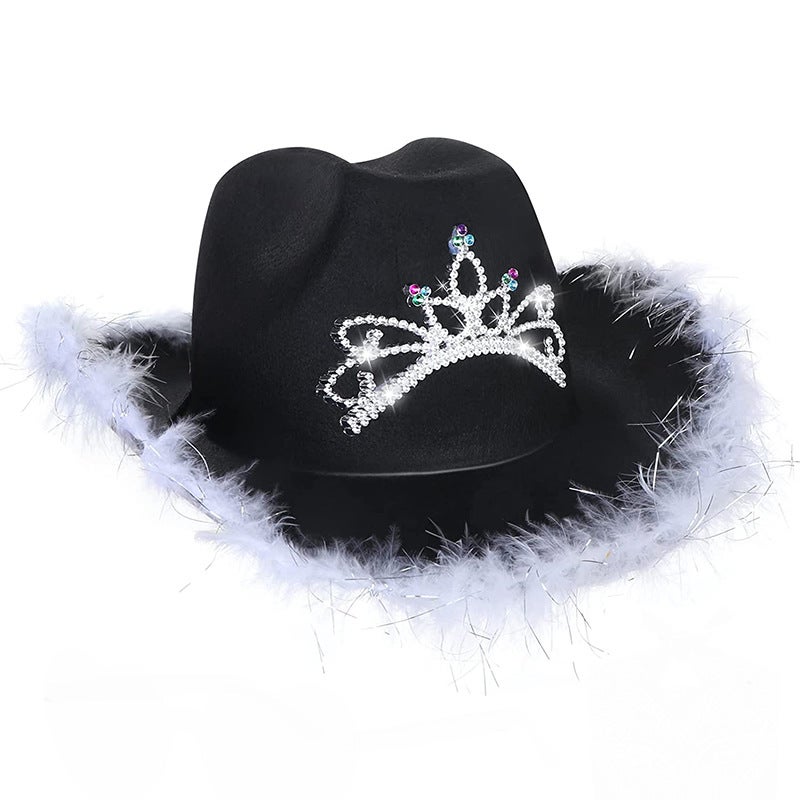 Factory Spot Feather Edge Crown Cowboy Hat Sequins Pink Silver Edge Crown Western Colored Diamond Cowboy Hat - Image 3