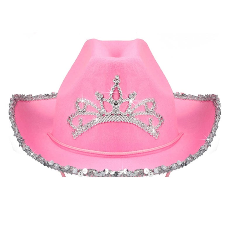 Factory Spot Feather Edge Crown Cowboy Hat Sequins Pink Silver Edge Crown Western Colored Diamond Cowboy Hat - Image 5