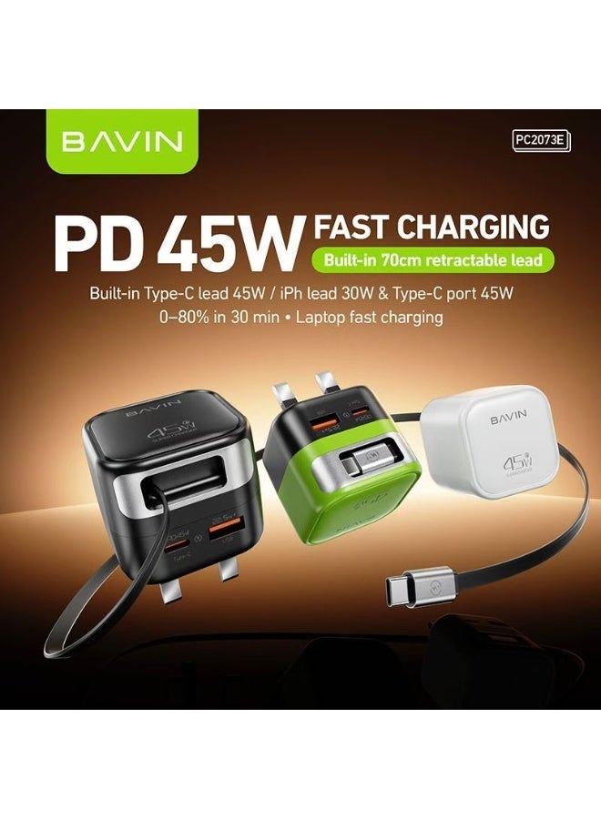 BAVIN Fast Charging PD 45W+USB 22.5W+iOS 30W  Retractable Cable Rapid Charger - Image 5
