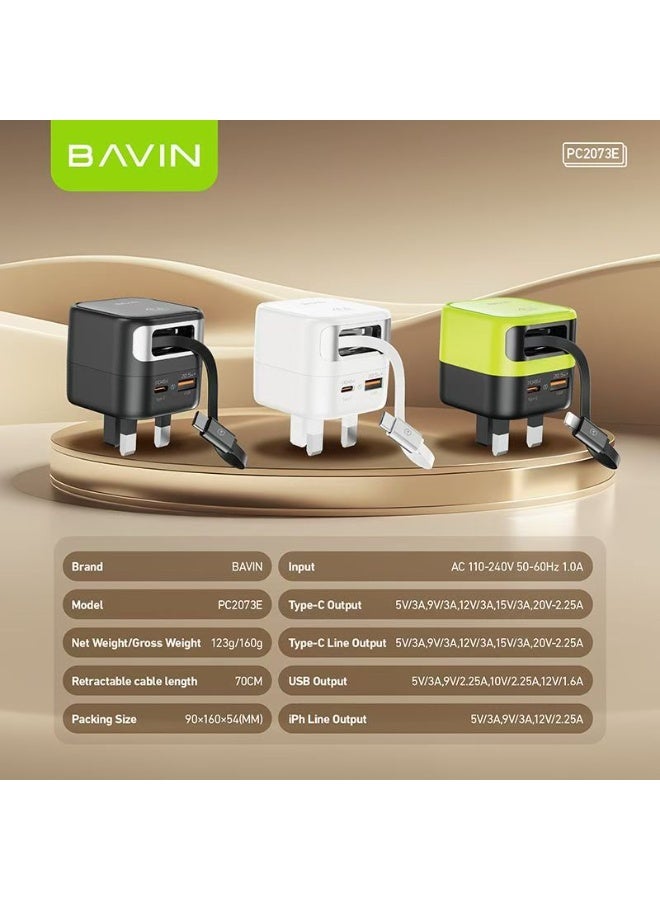 BAVIN Fast Charging PD 45W+USB 22.5W+iOS 30W  Retractable Cable Rapid Charger - Image 3