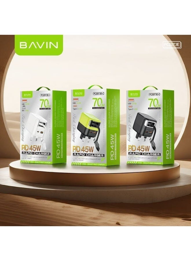 BAVIN Fast Charging PD 45W+USB 22.5W+iOS 30W  Retractable Cable Rapid Charger - Image 4