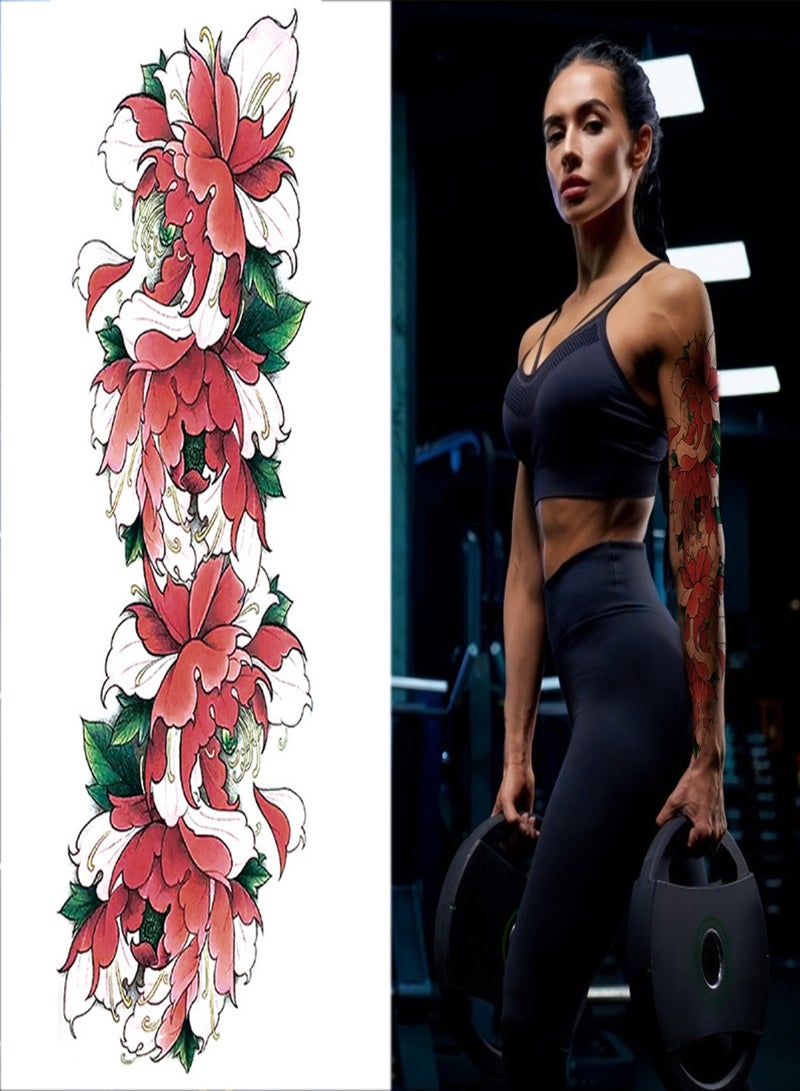 1 Sheet Full Arm Temporary Fake Tattoos Sticker Large Arm Sleeve Tattoo Waterproof Tattoos Large Vine Peony Flower Rose Tattoo Stickers for Men and Women - Image 4
