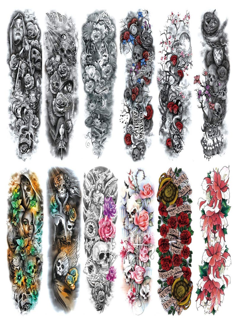 1 Sheet Full Arm Temporary Fake Tattoos Sticker Large Arm Sleeve Tattoo Waterproof Tattoos Large Vine Peony Flower Rose Tattoo Stickers for Men and Women - Image 2