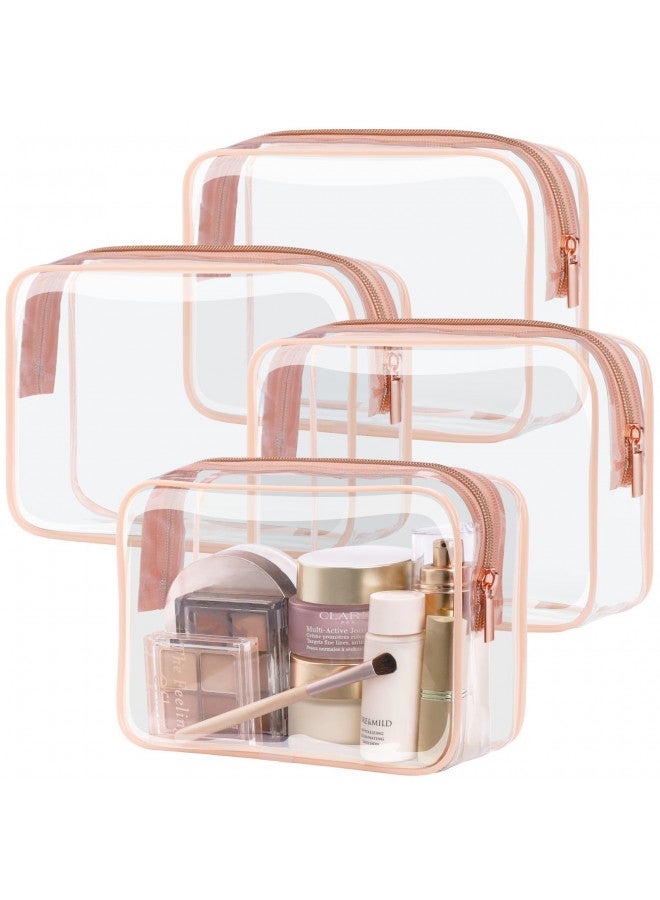 PACKISM Clear Makeup Bag - 4 Pack TSA Approved Toiletry Bag Waterproof Quart Size Travel Bag, Clear Cosmetic Bag for Women, Clear Cosmetic Bags Carry on Airport Airline Compliant Bag, Rose Pink - Image 1