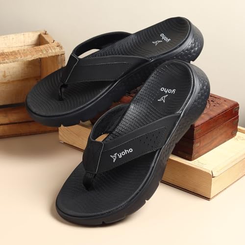 YOHO Snugly 005 Slippers For Men | Cushioned Support | Lightweight Grip | Breathable Comfort | Long-Lasting Build | Classic Black - UK 10 - Image 2