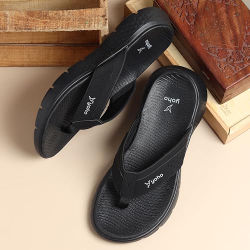 YOHO Snugly 005 Slippers For Men | Cushioned Support | Lightweight Grip | Breathable Comfort | Long-Lasting Build | Classic Black - UK 10 - Image 4