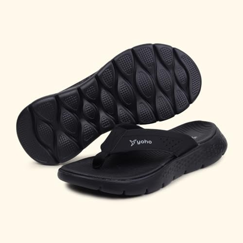 YOHO Snugly 005 Slippers For Men | Cushioned Support | Lightweight Grip | Breathable Comfort | Long-Lasting Build | Classic Black - UK 10 - Image 5