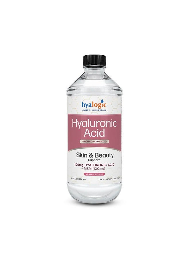 Hyalogic Liquid Hyaluronic Acid Supplement - Ingestible Skin Support With 100Mg Hyaluronic Acid And 100Mg Msm - Natural Hydration For The Face, Eyes And Lips - High Molecular Weight Formula - 12 Oz  - Image 1
