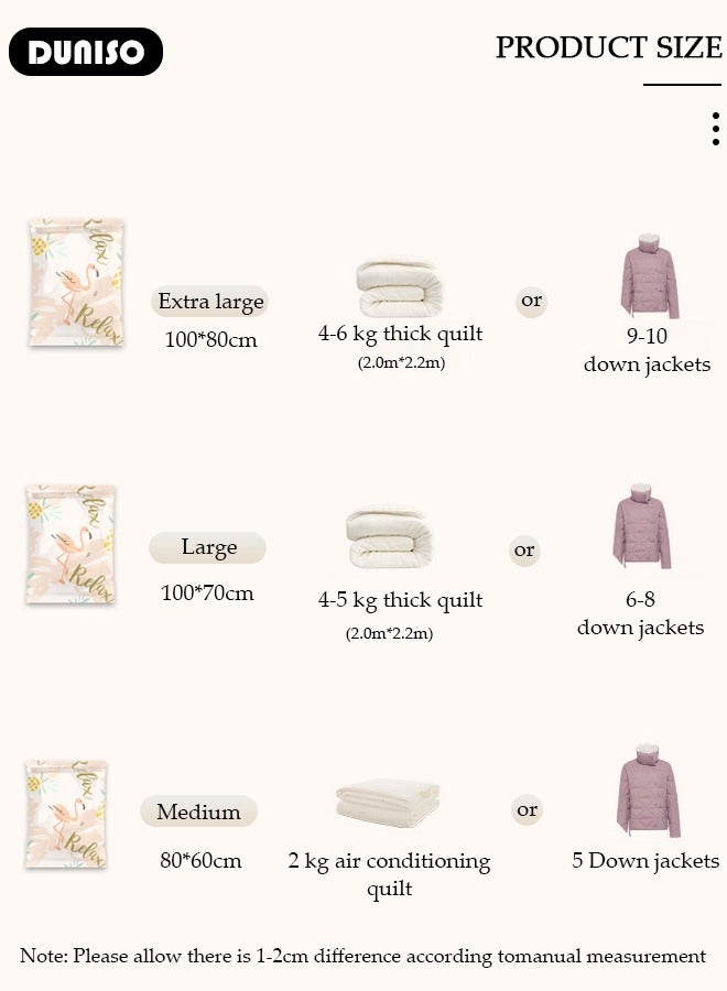 DUNISO Vacuum Storage Bags with Electric Pumps without Odor,3 Pack(1 Jumbo+1 Large+1 Medium ) ,Healthy Reusable Portable Environmentally Friendly Flamingo Pattern Space Saver Bags Thickened for Clothes, Mattress, Blanket, Duvets, Pillows, Comforters, Quilt, Travel - Image 2