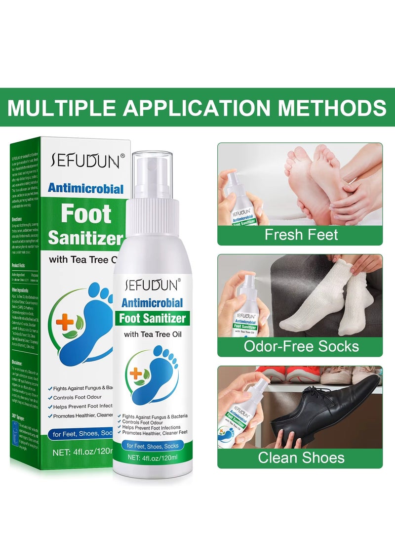 Sefudun 120 مل مطهر مضاد للميكروبات للقدمين برذاذ زيت شجرة الشاي الطبيعي للتحكم في رائحة القدمين وتنظيف وإزالة الفطريات والبكتيريا للأقدام والأحذية والجوارب - Image 4
