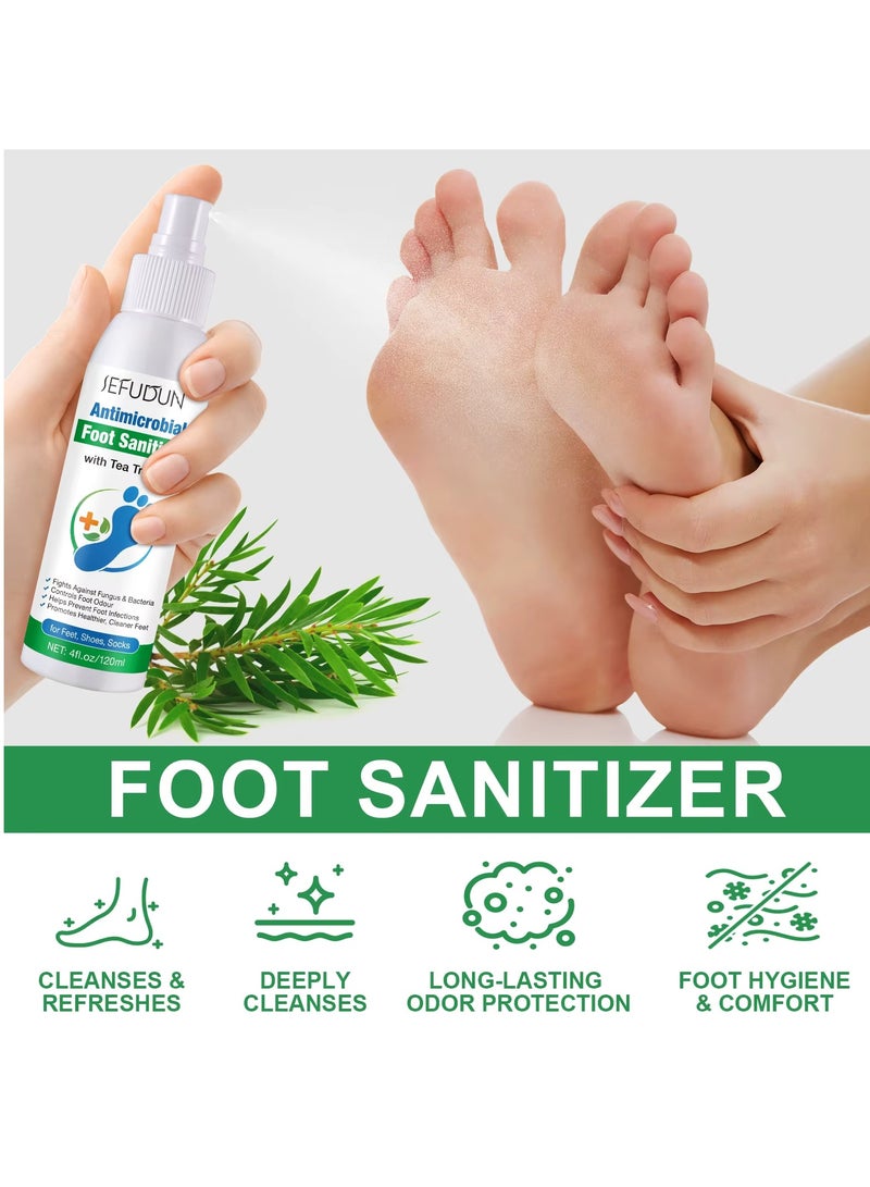 Sefudun 120 مل مطهر مضاد للميكروبات للقدمين برذاذ زيت شجرة الشاي الطبيعي للتحكم في رائحة القدمين وتنظيف وإزالة الفطريات والبكتيريا للأقدام والأحذية والجوارب - Image 2