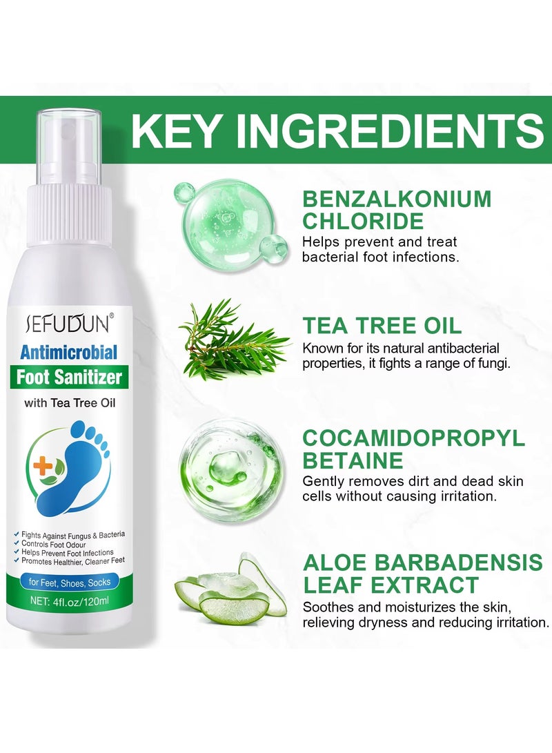 Sefudun 120 مل مطهر مضاد للميكروبات للقدمين برذاذ زيت شجرة الشاي الطبيعي للتحكم في رائحة القدمين وتنظيف وإزالة الفطريات والبكتيريا للأقدام والأحذية والجوارب - Image 5