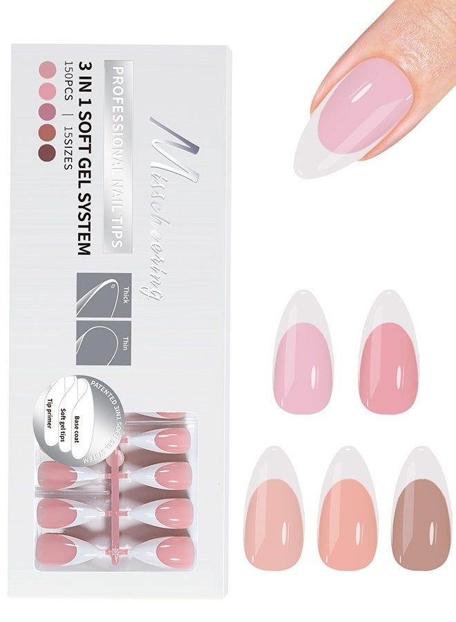 150 Pieces Ombre Wearable Nails 5 Colors Gradient Nail Pieces Almond False Nails Full Cover Press-On Nails Removable Nail Supplies for Women or Girls Daily Home DIY Nail Art Designs - Image 2