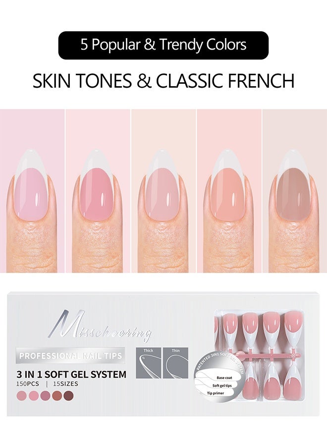 150 Pieces Ombre Wearable Nails 5 Colors Gradient Nail Pieces Almond False Nails Full Cover Press-On Nails Removable Nail Supplies for Women or Girls Daily Home DIY Nail Art Designs - Image 1