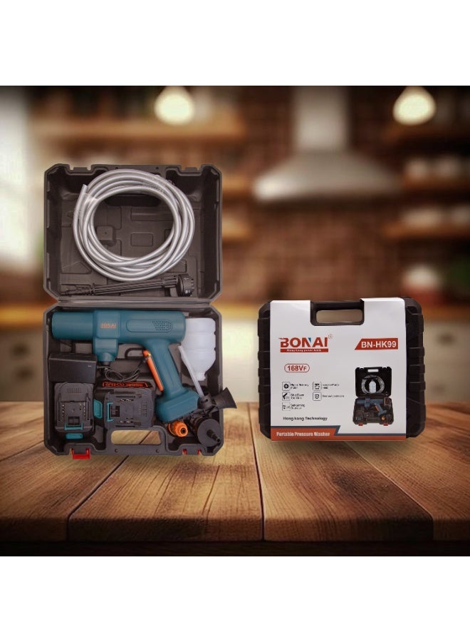 بوناي غسالة الضغط اللاسلكية BN-HK99 بقوة 168 فولت - مسدس غسيل سيارات محمول عالي الطاقة مزود ببطارية وشاحن، وفوهة 6 في 1، ومدفع رغوة، وخرطوم، وفلتر للتنظيف الخارجي، والدراجات، والحدائق - Image 5