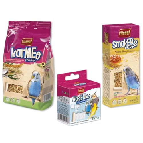 Vitapol Cockatiel Care Combo – Food for Cockatiel 500g + Nut Smakers 90g + Natural Mineral Block 35g | Balanced Diet & Treat Pack for Healthy Birds (Pack of 1, Cockatiel Combo) - Image 1