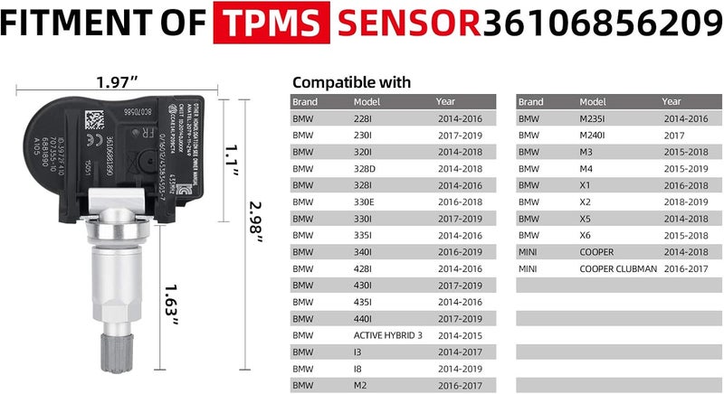 SEINECA 4-Pack 36106856209 433MHz Tire Pressure Monitoring System (TPMS) Sensor for BMW and MINI - Image 2