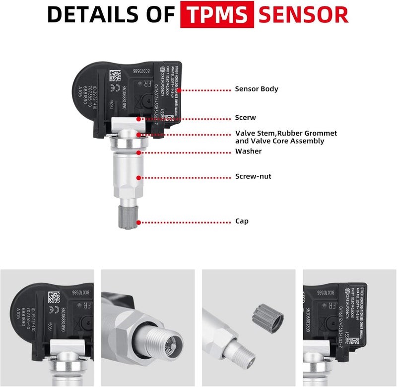 SEINECA 4-Pack 36106856209 433MHz Tire Pressure Monitoring System (TPMS) Sensor for BMW and MINI - Image 5
