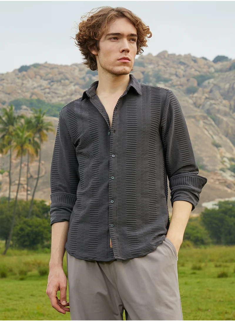 Campus Sutra Men's Ash Grey Flatten-Ruched Shirt