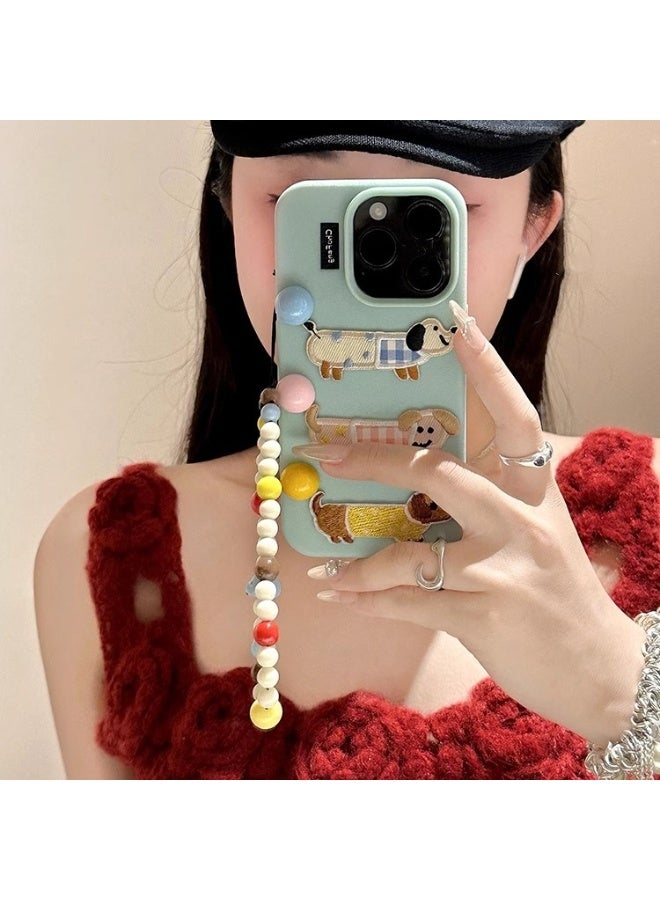 NIBEMINENT Protective TPU Case Cover For iPhone 17 Pro Max, Three Embroidered Sausage Dogs With Bracelet - Image 3