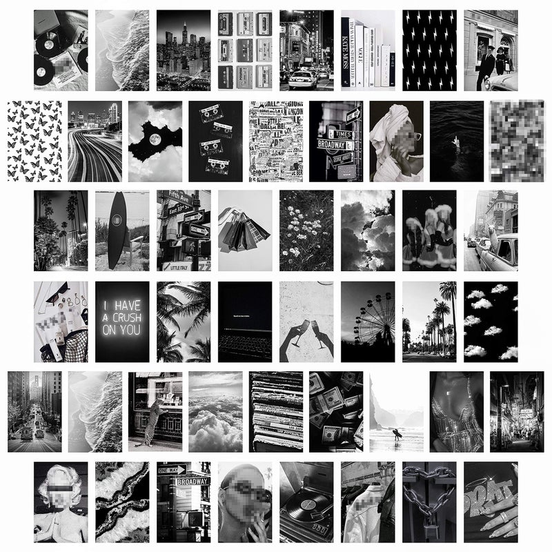 CY2SIDE 50PCS Black White Aesthetic Picture for Wall Collage, 50 Set 4x6 inch, Chic Collage Print Kit, Room Decor Girls, Vintage Art Prints Room, Dorm Photo Display, VSCO Posters Bar - Image 1