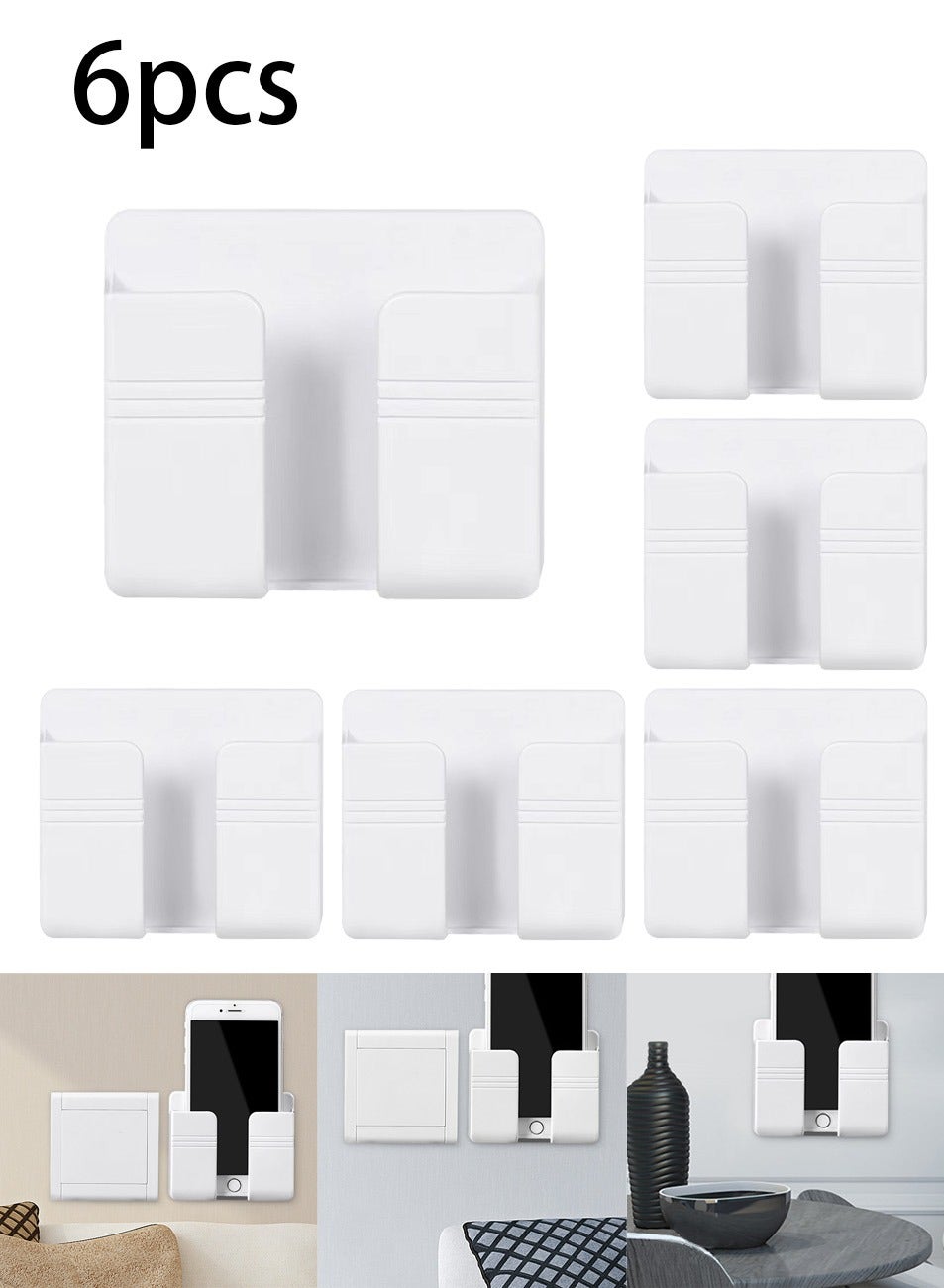 6pcs Wall Mount Phone Holder, Multi-Purpose Adhesive Wall Storage Shelf, Wall Hanging Organizer, Multi-Purpose Wall Rack, Wall Mount Key Holder, Wall Mount Organizer for Electronics