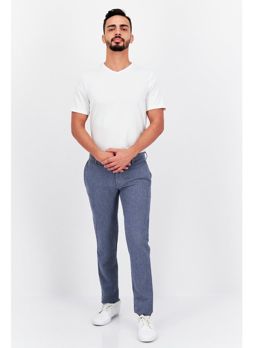 TRUSSARDI JEANS - Men Regular Fit Textured Chino Pants, Blue - Image 1