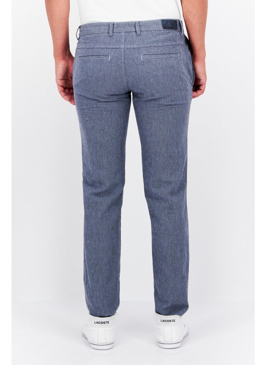 TRUSSARDI JEANS - Men Regular Fit Textured Chino Pants, Blue - Image 1