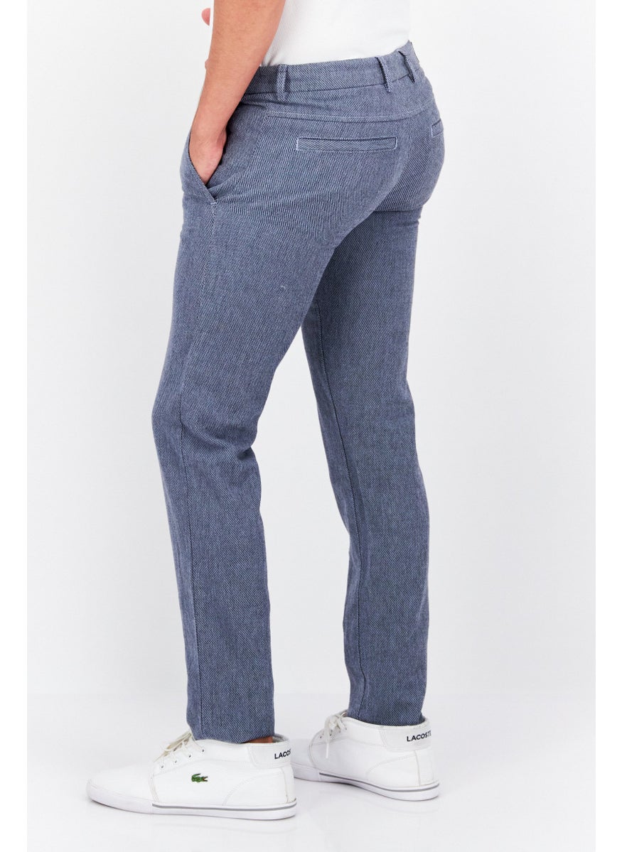 TRUSSARDI JEANS - Men Regular Fit Textured Chino Pants, Blue - Image 1