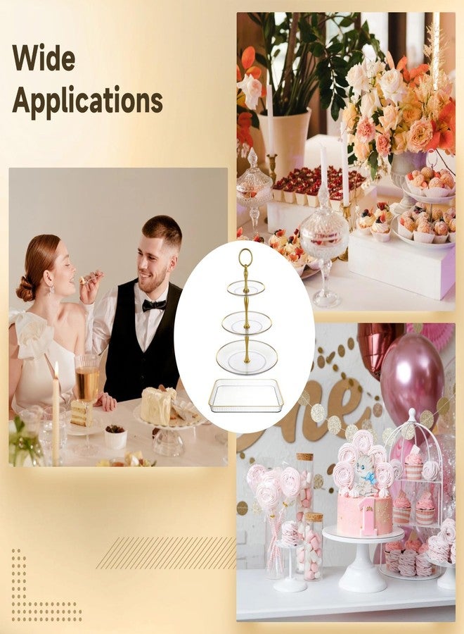 COSYOO 6 PCS Cupcake Stand Set, 3 Tiers Dessert Display Tower with Golden Rim, Rectangle Serving Trays, Clear Plastic Cake Stands Pastry Platters for Wedding Birthday Party Afternoon Tea - Image 5