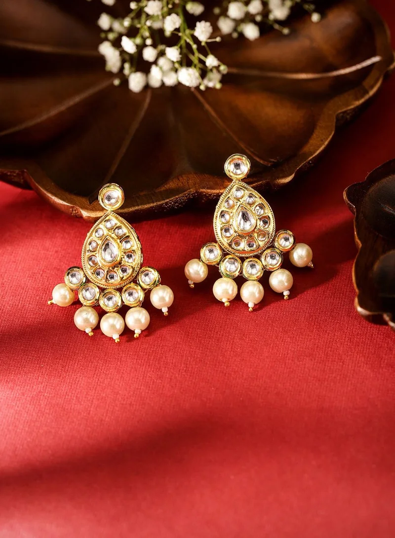 Priyaasi Plated Pearl Beaded  AD Studded Contemporary Drop Earrings