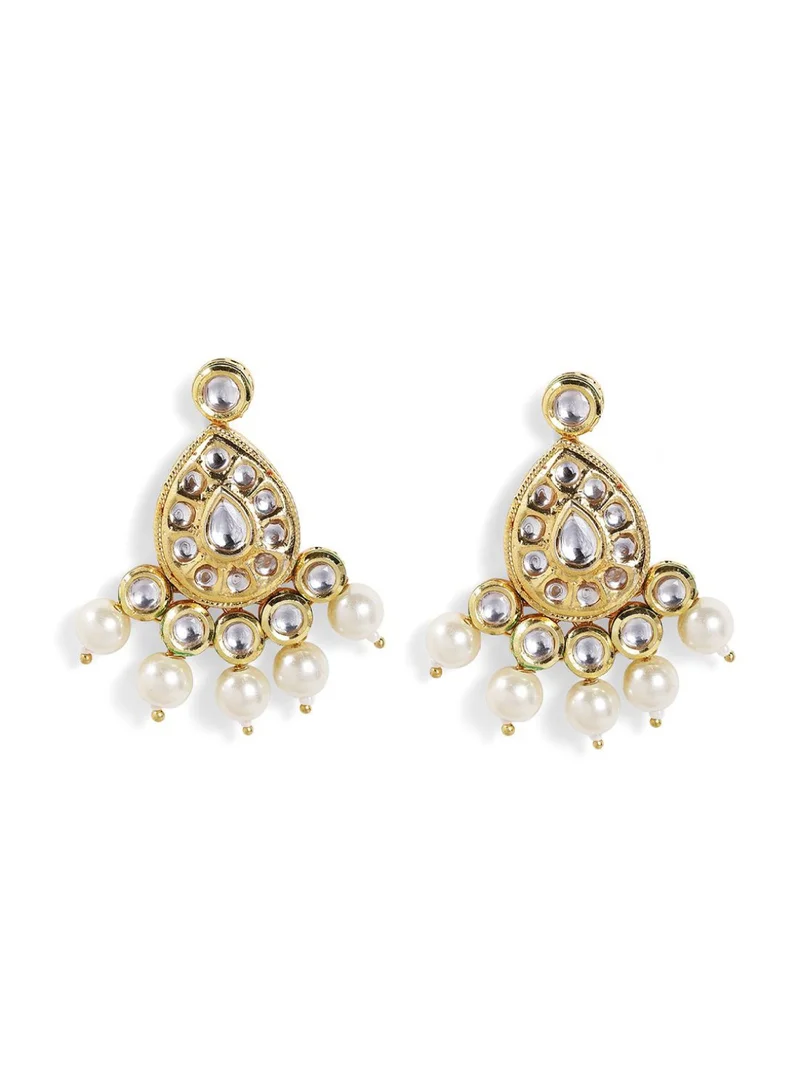 Priyaasi Plated Pearl Beaded  AD Studded Contemporary Drop Earrings