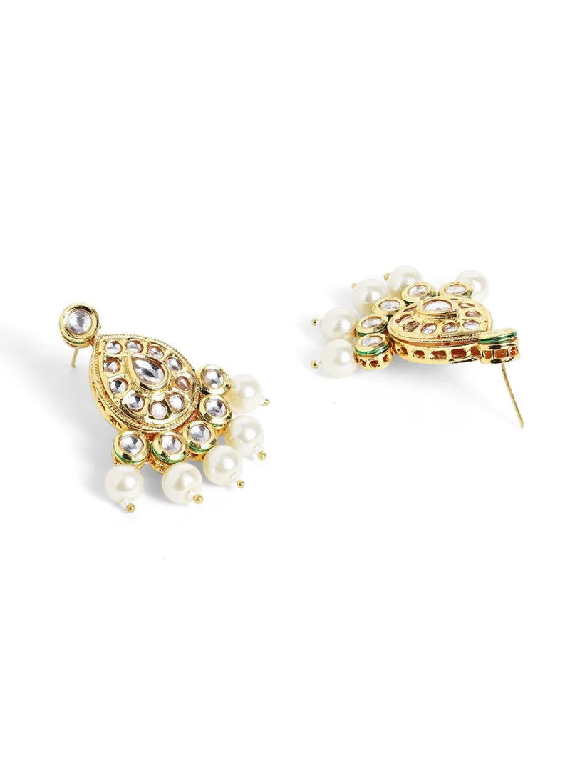 Priyaasi Plated Pearl Beaded  AD Studded Contemporary Drop Earrings