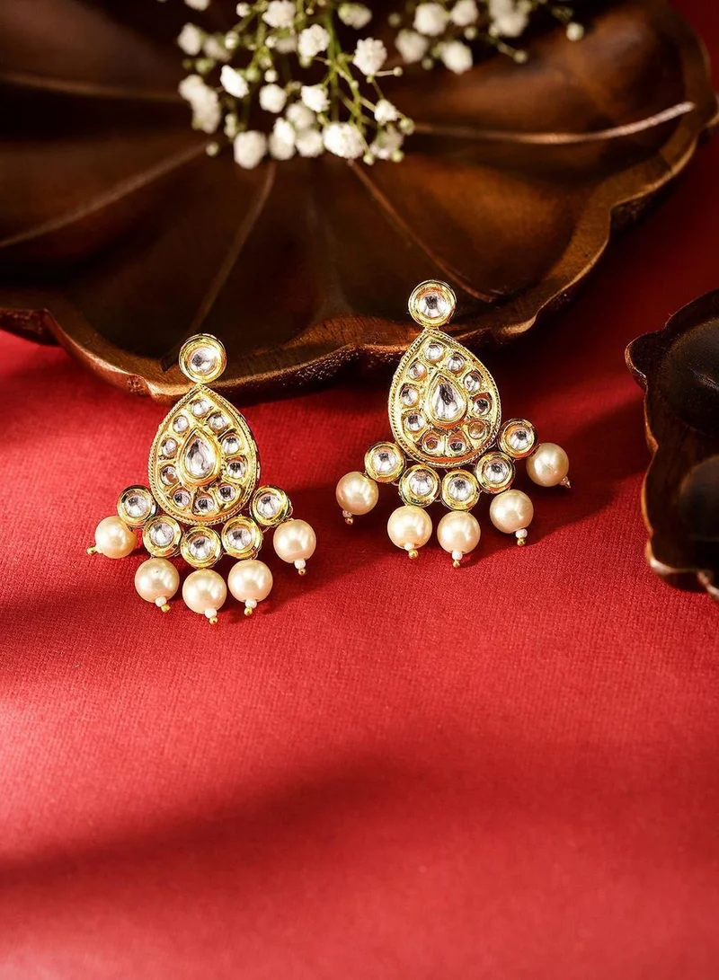 Priyaasi Plated Pearl Beaded  AD Studded Contemporary Drop Earrings