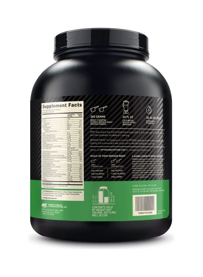 أوبتيموم نيوتريشن مسحوق بروتين Serious Mass Weight Gainer بنكهة الفانيليا 2.73 كجم - Image 5