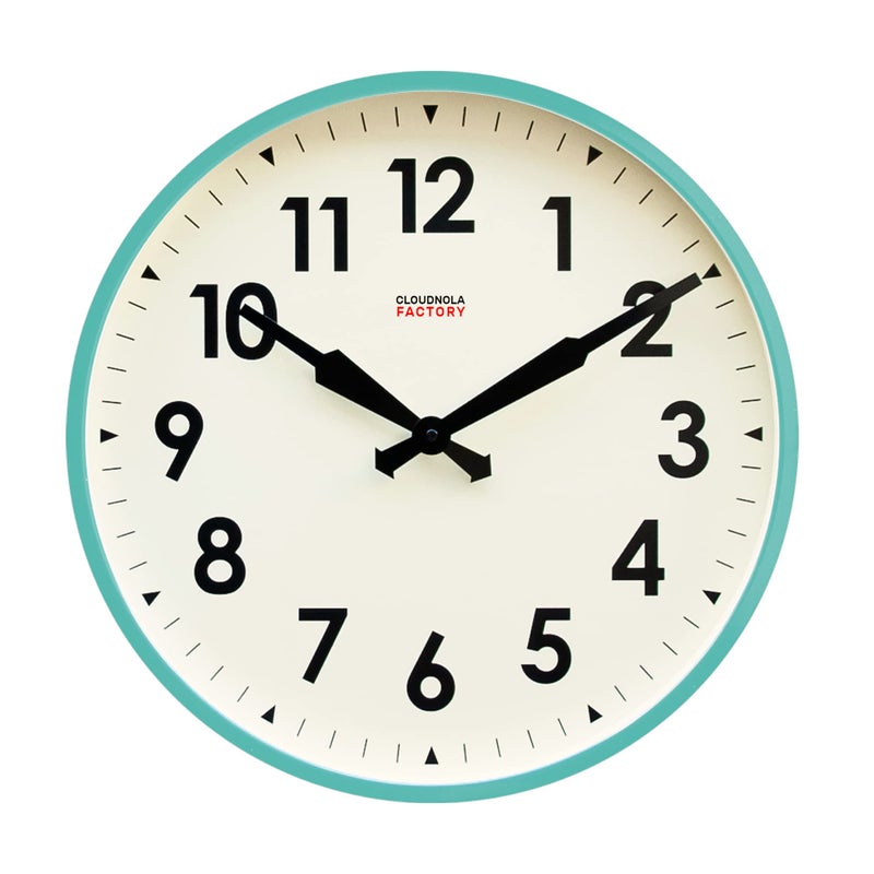 Cloudnola Station Metal Wall Clock Blue Turquoise and White 18 inch Diameter Silent Non Ticking Battery Operated Quartz Movement