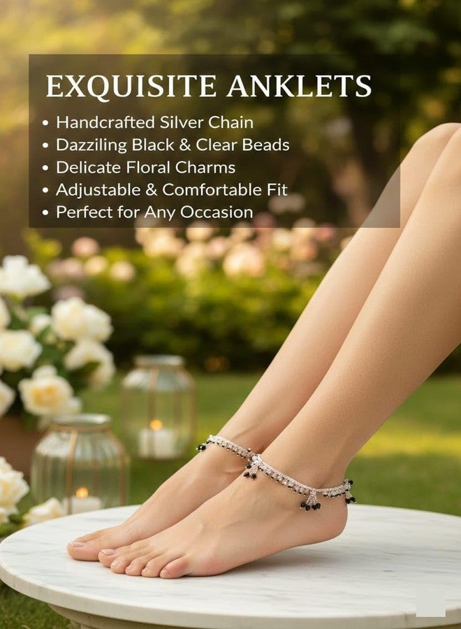 Honbon ® Traditional Anklet 1 Pairs Black And White Beads With Attached Ghungroo Fancy Design (Payal) Girls Stylish Fashion Jewellery Gift for Women & Girls - Image 5