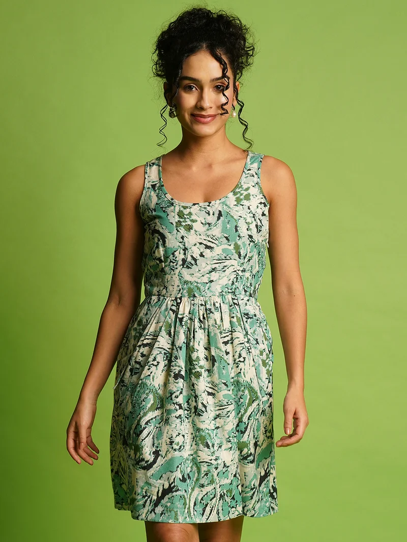 globus Women Ethnic Motifs Print Linen Fit & Flare Dress