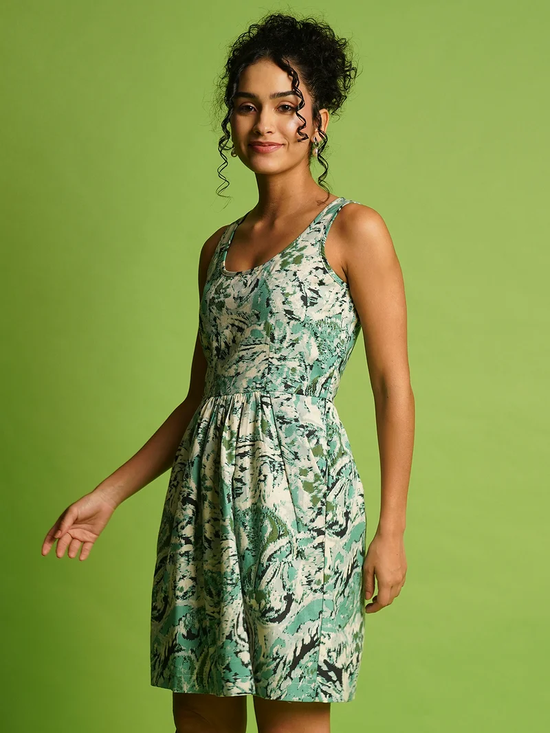 globus Women Ethnic Motifs Print Linen Fit & Flare Dress