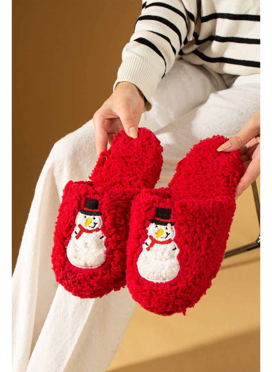 Pembe Potin - Pink Potin Cold Proof Snowman Printed Wool Women's Home Slippers K100-25 - Image 1