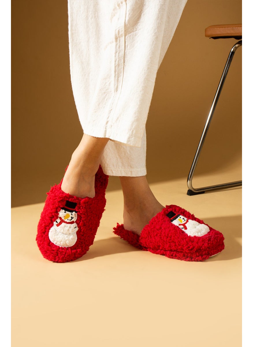 Pembe Potin - Pink Potin Cold Proof Snowman Printed Wool Women's Home Slippers K100-25 - Image 1