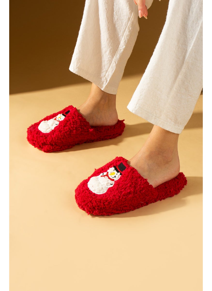 Pembe Potin - Pink Potin Cold Proof Snowman Printed Wool Women's Home Slippers K100-25 - Image 1
