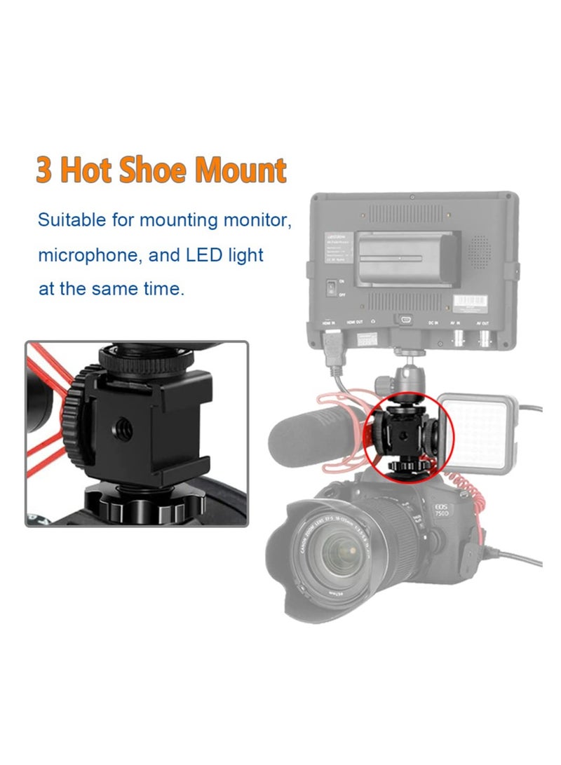 Excefore Camera Cold Shoe Mount Adapter, Aluminium Alloy Triple Hot Shoe Extension Bracket Holder for GoPro DSLR Cameras Flash Light, Monitor, Microphone - Image 3